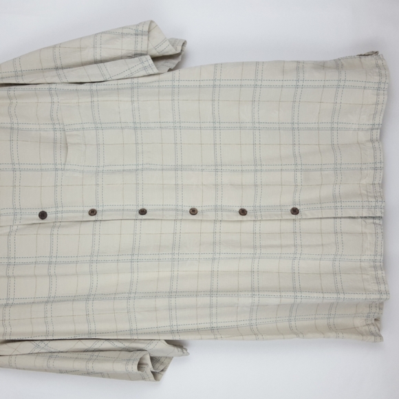 COPY - Porcini Silk Cream blue plaid Collared Short Sleeve Men’s Shirt - Picture 5 of 9